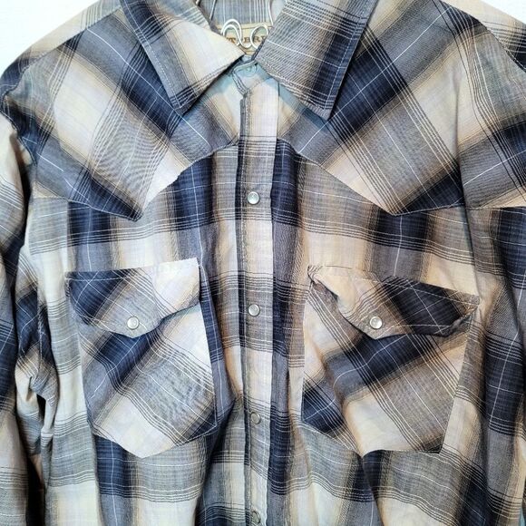 Bit & Bridle Blue Plaid Pearl Snap Button Down Long Sleeve Western Shirt Size XL - Picture 3 of 10